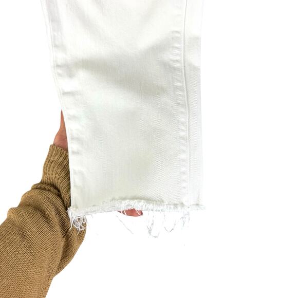 Raleigh Denim Workshop White Rigid Denim Frayed Cropped Low Rise Jeans - Picture 5 of 9